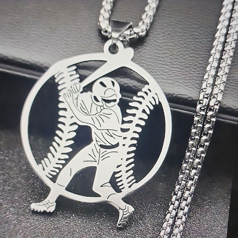 Stainless Baseball ⚾️ Player Pendant Necklace
